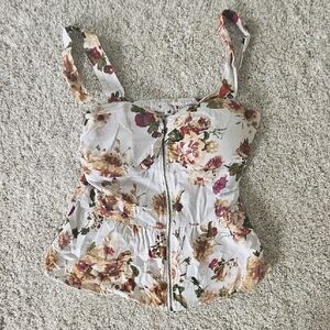 Floral SleBustier Tank Top in White and Brown